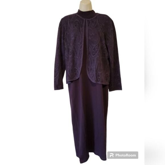 Vintage Miss Dorby Maxi Sweater Dress Jacket Dark Purple Woman's WOMEN'S LARGE - Picture 2 of 14